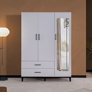 Dolap, Blesk 3 Kapaklı Aynaı Çekmeceli Beyaz Dolap Gardırop