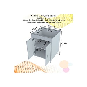 Elit 59,6 X 85 X 56 Cm Gömme Ankastre Ocak Ve Çift Raflı Mutfak Dolabı