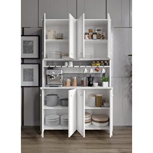 %100 Mdf Kahve Köşesi Mutfak Dolabı Kiler Dolabı Çok Amaçlı Dolap 8 Kapaklı Dolap