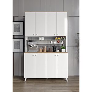 %100 Mdf Kahve Köşesi Mutfak Dolabı Kiler Dolabı Çok Amaçlı Dolap 8 Kapaklı Dolap(lefkas-beyaz)