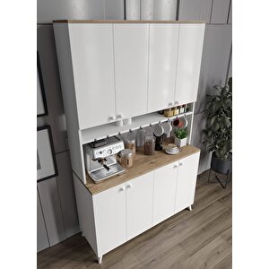 %100 Mdf Kahve Köşesi Mutfak Dolabı Kiler Dolabı Çok Amaçlı Dolap 8 Kapaklı Dolap(lefkas-beyaz)