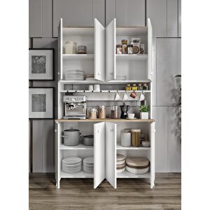 %100 Mdf Kahve Köşesi Mutfak Dolabı Kiler Dolabı Çok Amaçlı Dolap 8 Kapaklı Dolap(lefkas-beyaz)