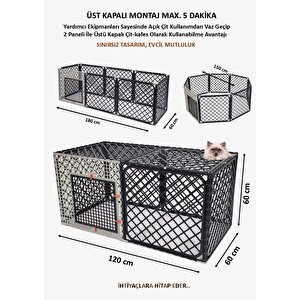 60cm X 180cm Yükseklik 60cm Üstü Kapanabilir Köpek Kafesi, Kedi, Tavşan, Çit, Kafes Antrasit