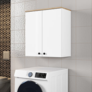 Mobilya Banyo Dolabı 2 Kapaklı Beyaz-ceviz
