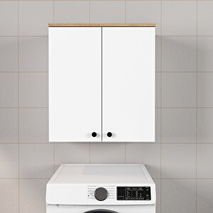 Mobilya Banyo Dolabı 2 Kapaklı Beyaz-ceviz