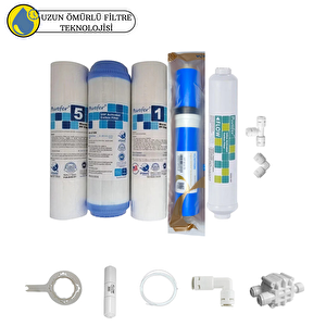 Purefer Açık Kasa Çift Sedimentli Sertifikalı 5li Vontron Helixfil Yüksek Tds Mebran  5li