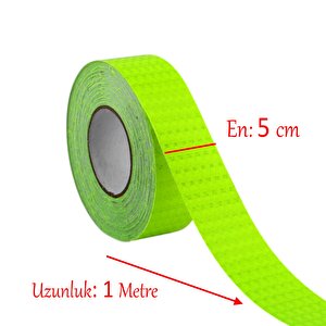 Gece Parlayan Yapışkanlı Reflektörlü 5 Cm Fosforlu Reflektif İkaz Bandı 1 Metre Florasan Şerit Bant