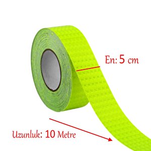 Gece Parlayan Yapışkanlı Reflektörlü 5 Cm Fosforlu Reflektif İkaz Bandı 10 Metre Florasan Şerit Bant