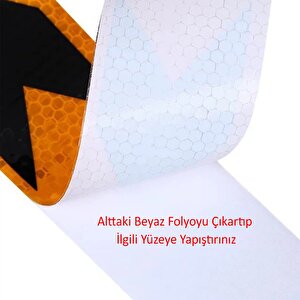 Sarı Siyah İşaretli Yönlendirme Reflektörlü Reflektif Yapışkanlı Şerit Bant 7.5 Cm İkaz Bandı 5 Mt