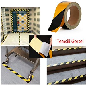 Sarı Siyah İşaretli Yönlendirme Reflektörlü Reflektif Yapışkanlı Şerit Bant 7.5 Cm İkaz Bandı 5 Mt