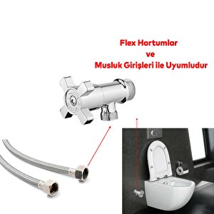 Taharet Musluğu Ara Musluk Klozet Alafranga Flex Hortum Bağlantı Çevirmeli Metal Rezervuar Wc