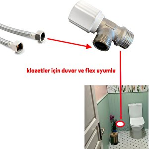 Taharet Musluğu Kumlamalı Çevirmeli Metal Rezervuar Ara Musluk Wc Klozet Alafranga Flex Bağlantı