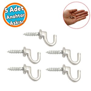 Anahtar Askı Çengelli Duvar Dolap Çekmece Kapı Metal Anahtarlık Askısı Vidalı (5 Adet)