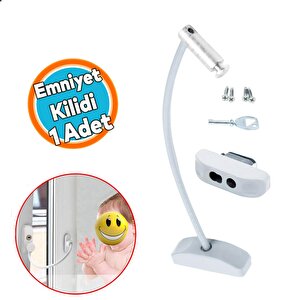 Pencere Emniyet Kilidi Çelik Halatlı Çocuk Pvc Mandalı Cam Hırsız Kilidi Beyaz Anahtarlı 1 Adet