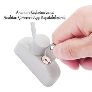Pencere Emniyet Kilidi Çelik Halatlı Çocuk Pvc Mandalı Cam Hırsız Kilidi Beyaz Anahtarlı 1 Adet