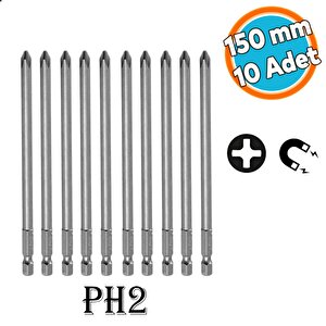 Bits Uç Mıknatıslı Yıldız Ph2 150 Mm 10'lu Set Kutulu Manyetik 1/4" Matkap Ucu 15 Cm Uzunluk