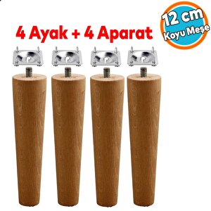 Ahşap Ayak Bağlantı Aparatlı Mobilya Koltuk Kanepe Sehpa Masa Ayağı Ayakları 4'lü Set M8 Civatalı Ahşap 12 Cm