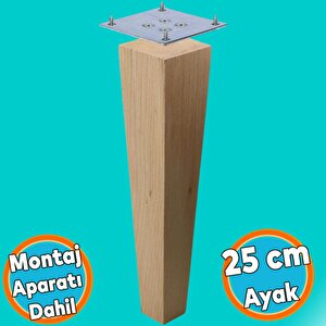Ahşap Ayak Kare Bağlantı Aparatı Dahil Mobilya Koltuk Kanepe Sehpa Masa Ayağı Ayakları Boyasız 25 Cm