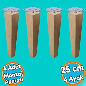 Ahşap Ayak Kare Bağlantı Aparatı Dahil Mobilya Koltuk Kanepe Sehpa Masa Ayağı 4 Adet 25 Cm Ayakları