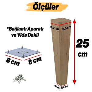 Ahşap Ayak Kare Bağlantı Aparatı Dahil Mobilya Koltuk Kanepe Sehpa Masa Ayağı 4 Adet 25 Cm Ayakları
