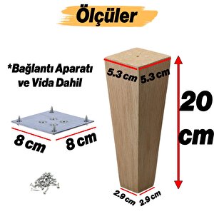 Ahşap Ayak Kare Bağlantı Aparatı Dahil Mobilya Koltuk Kanepe Sehpa Masa Ayağı Ayakları Boyasız 20 Cm