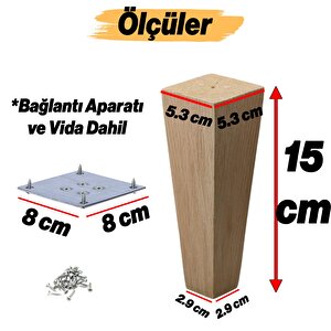 Ahşap Ayak Kare Bağlantı Aparatı Dahil Mobilya Koltuk Kanepe Sehpa Masa Ayağı Ayakları 15 Cm Boyasız
