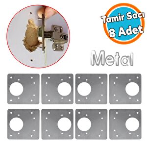 Mobilya Dolap Kapak Taş Menteşe Tamir Sacı Pratik Onarım Kiti Yuva Saçı Tablası 8x8.5 Cm 8 Adet