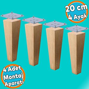 Ahşap Ayak Kare Bağlantı Aparatı Dahil Mobilya Koltuk Kanepe Sehpa Masa Ayağı 4 Adet 20 Cm Ayakları