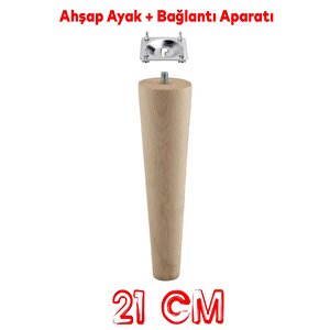 Ahşap Ayak Bağlantı Aparatlı Mobilya Koltuk Kanepe Sehpa Masa Ayağı Ayakları M8 Civatalı Ahşap 21 Cm