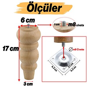 Mobilya Koltuk Kanepe Berjer Ayağı Yükseltici Ayakları M8 Civata 4 Adet Ahşap 17 Cm Bağlantı Aparat