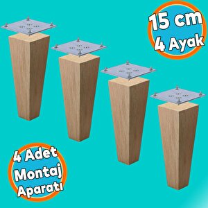 Ahşap Ayak Kare Bağlantı Aparatı Dahil Mobilya Koltuk Kanepe Sehpa Masa Ayağı  4 Adet 15 Cm Ayakları