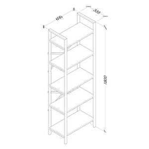 Hera 5 Raflı Metal Dar Kitaplık Atlantik Çam 60cm