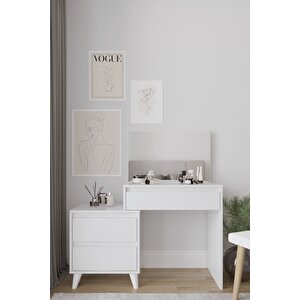 Viona 3 Çekmeceli, Aynalı Makyaj Masası Beyaz
