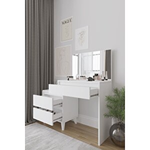 Viona 3 Çekmeceli, Aynalı Makyaj Masası Beyaz