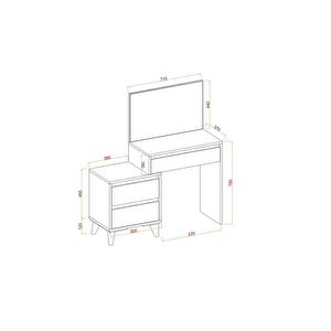 Viona 3 Çekmeceli, Aynalı Makyaj Masası Beyaz