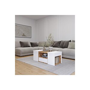 Lila Orta Sehpa 3'lü Takım Zigonlu Modern, 100 Cm, Atlantik Çam - Beyaz Antrasit Beyaz