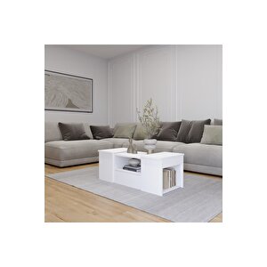 Lila Orta Sehpa 3'lü Takım Zigonlu Modern, 100 Cm, Beyaz Beyaz