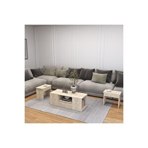 Lila Orta Sehpa 3'lü Takım Zigonlu Modern, 100 Cm, Atlantik Çam - Beyaz 64081