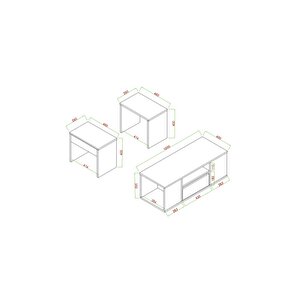 Lila Orta Sehpa 3'lü Takım Zigonlu Modern, 100 Cm, Atlantik Çam - Beyaz 64081