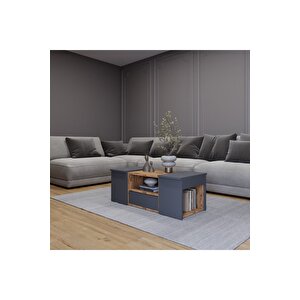 Lila Orta Sehpa 3'lü Takım Zigonlu Modern, 100 Cm, Atlantik Çam - Antrasit Antrasit