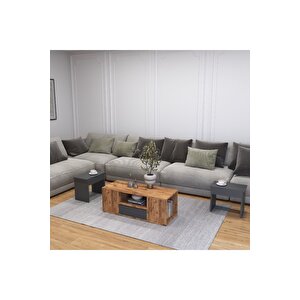 Lila Orta Sehpa 3'lü Takım Zigonlu Modern, 100 Cm, Atlantik Çam - Antrasit Antrasit