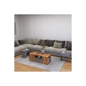 Lila Orta Sehpa 3'lü Takım Zigonlu Modern, 100 Cm, Atlantik Çam - Sis Gri Atlantik Çam