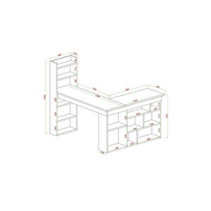 Venedik 13 Raflı Çalışma Masası, Atlantik Çam - Beyaz Atlantik Çam - Beyaz