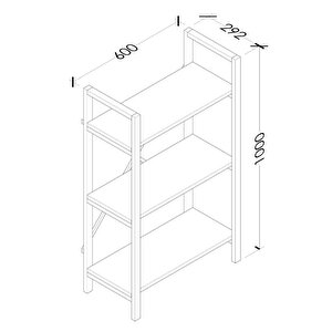 Hera 3 Raflı Metal Kitaplık Atlantik Çam 60cm