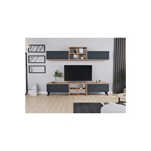 Eyfel 4 Kapaklı  Tv Ünitesi, Tv Sehpası  Atlantik Çam - Antrasit Antrasit 05
