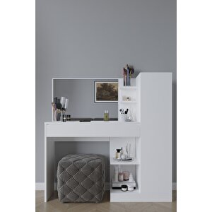 Orkide Makyaj Masası, 1 Çekmeceli, Dolaplı, Aynalı Beyaz