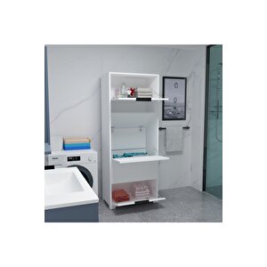 Byg Banyo Kirli Çamaşır Dolabı , Kirli Çamaşır Sepeti ,  Çok Amaçlı Kapaklı Banyo Dolabı Beyaz