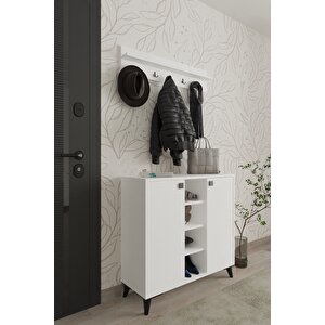 Akasya 2 Kapaklı Ayakkabılık, Vestiyer, Portmanto, Askılık, 90 Cm Beyaz