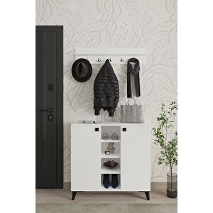 Akasya 2 Kapaklı Ayakkabılık, Vestiyer, Portmanto, Askılık, 90 Cm Beyaz