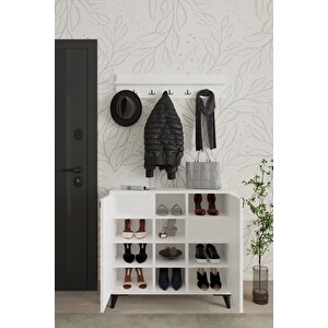 Akasya 2 Kapaklı Ayakkabılık, Vestiyer, Portmanto, Askılık, 90 Cm Beyaz